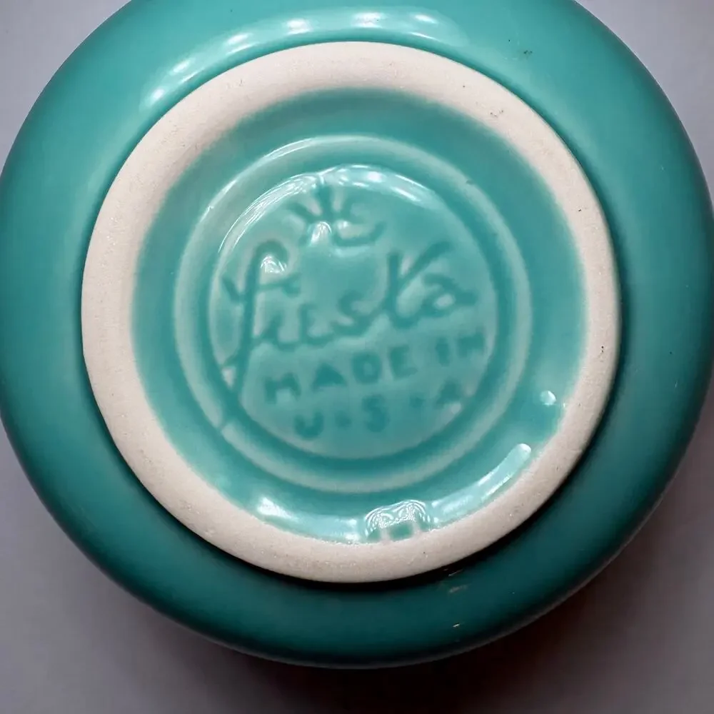 Vintage Fiesta Turquoise Creamer Impressed Backstamp Logo USA Made Mini 2